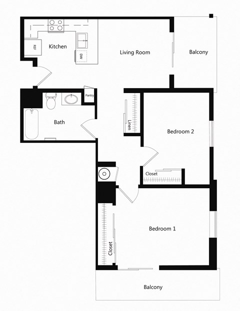 Two Bedroom  Floor Plan at Ventana Senior Apartments in Fullerton CA